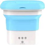 غسالة صغيرة قابلة للطي بالموجات فوق الصوتية مع مؤقت للتشغيل للمنزل والسفر والشقق وجوارب النوم والملابس الداخلية، بلون ازرق