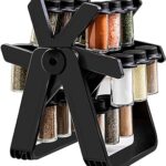 مجموعة رف توابل دوار، منظم توابل دوار 360 درجة مع 18 برطمان توابل فارغ، كل خزان يمكنه حمل سعة 300 مل، للقرفة والكمون والفلفل الاحمر المسحوق