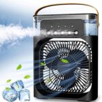 مروحة مكيف هواء محمولة، مبرد هواء تبخيري شخصي صغير ، مروحة تبريد سريعة لسطح المكتب مع ضوء ليد للغرفة والمكتب والتخييم