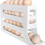 حامل بيض بـ4 طبقات يسع حوالي 30 بيضة للثلاجة - رف ومنظم بيض بدوران تلقائي، حامل موزع البيض موفر للمساحة بسعة كبيرة