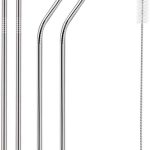 شفاطات من الفولاذ المقاوم للصدأ قابلة لإعادة الاستخدام مع فرشاة تنظيف- مجموعة شفاطات معدنية صديقة للبيئة بلمسة نهائية فضية أنيقة (مجموعة من 5 قطع)