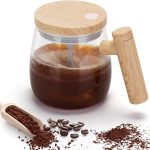 مج للقهوة زجاجي ذاتي التحريك بسعة 400 مل ، كوب كهربائي ذاتي الخلط مع غطاء ومقبض لتحريك مسحوق القهوة واللبن