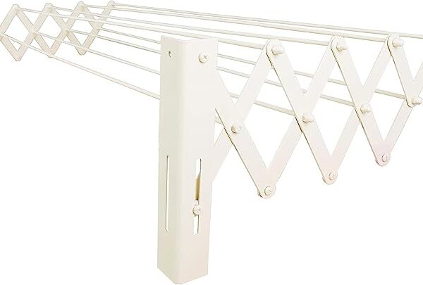 منشر تجفيف غسيل بحامل يُثبت على الحائط من البنهاوي، لون ابيض، 120 سم، خليط معدني صلب